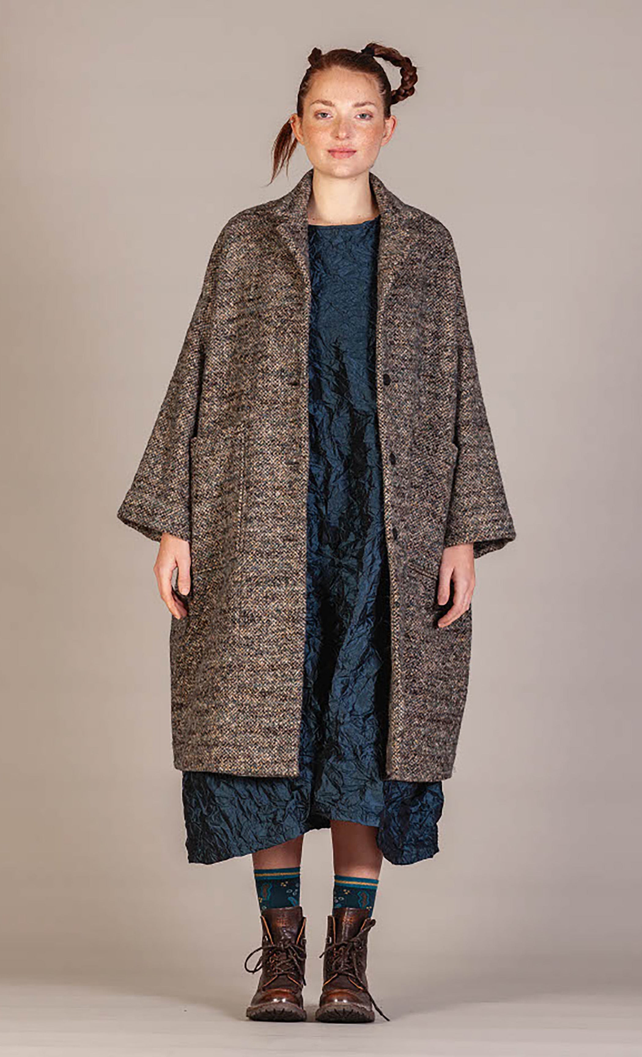 MAMA B Multi-tone Wool Knit Coat in Atlantic