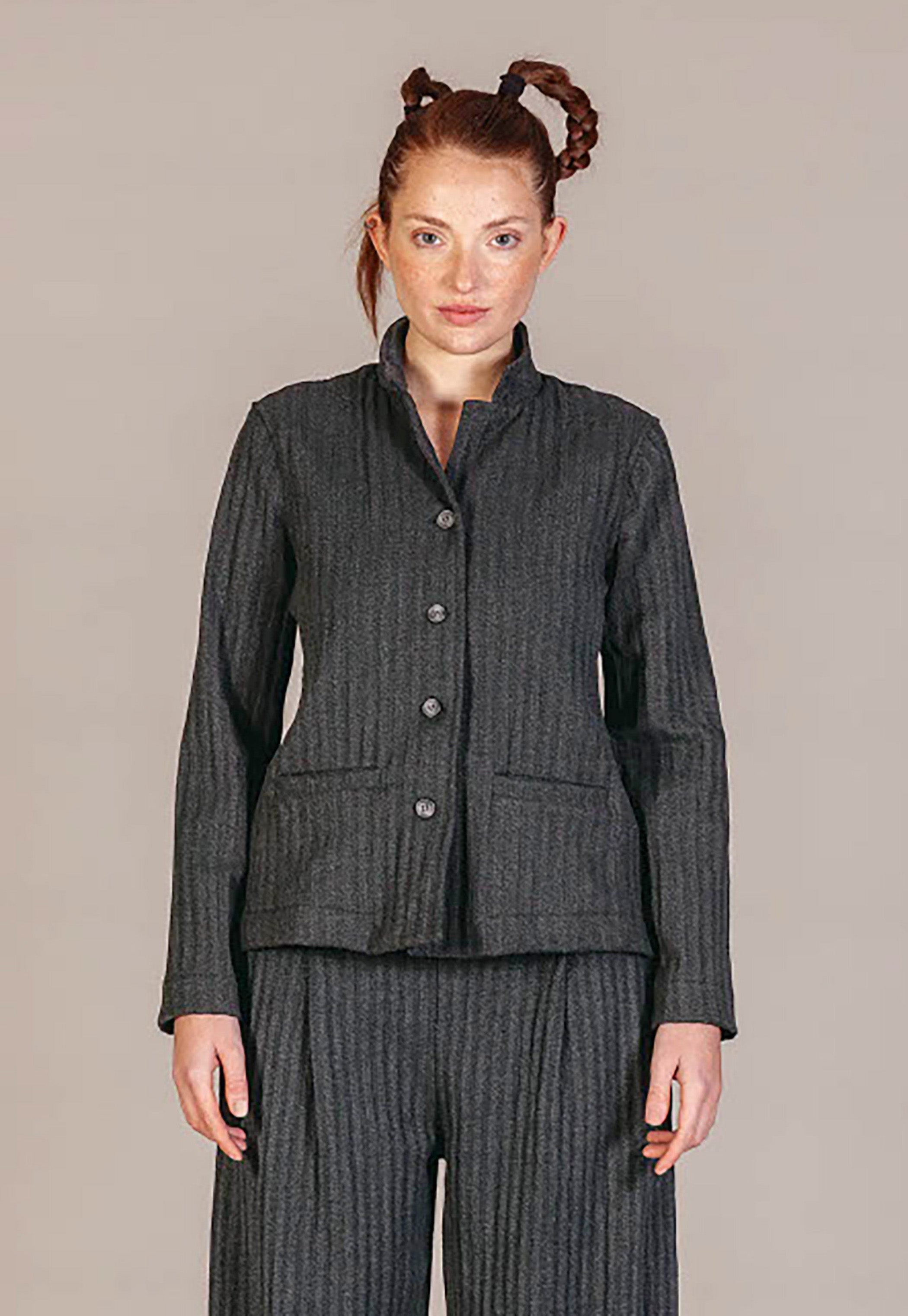 MAMA B Fitted Jacket in Striped Grey Denim