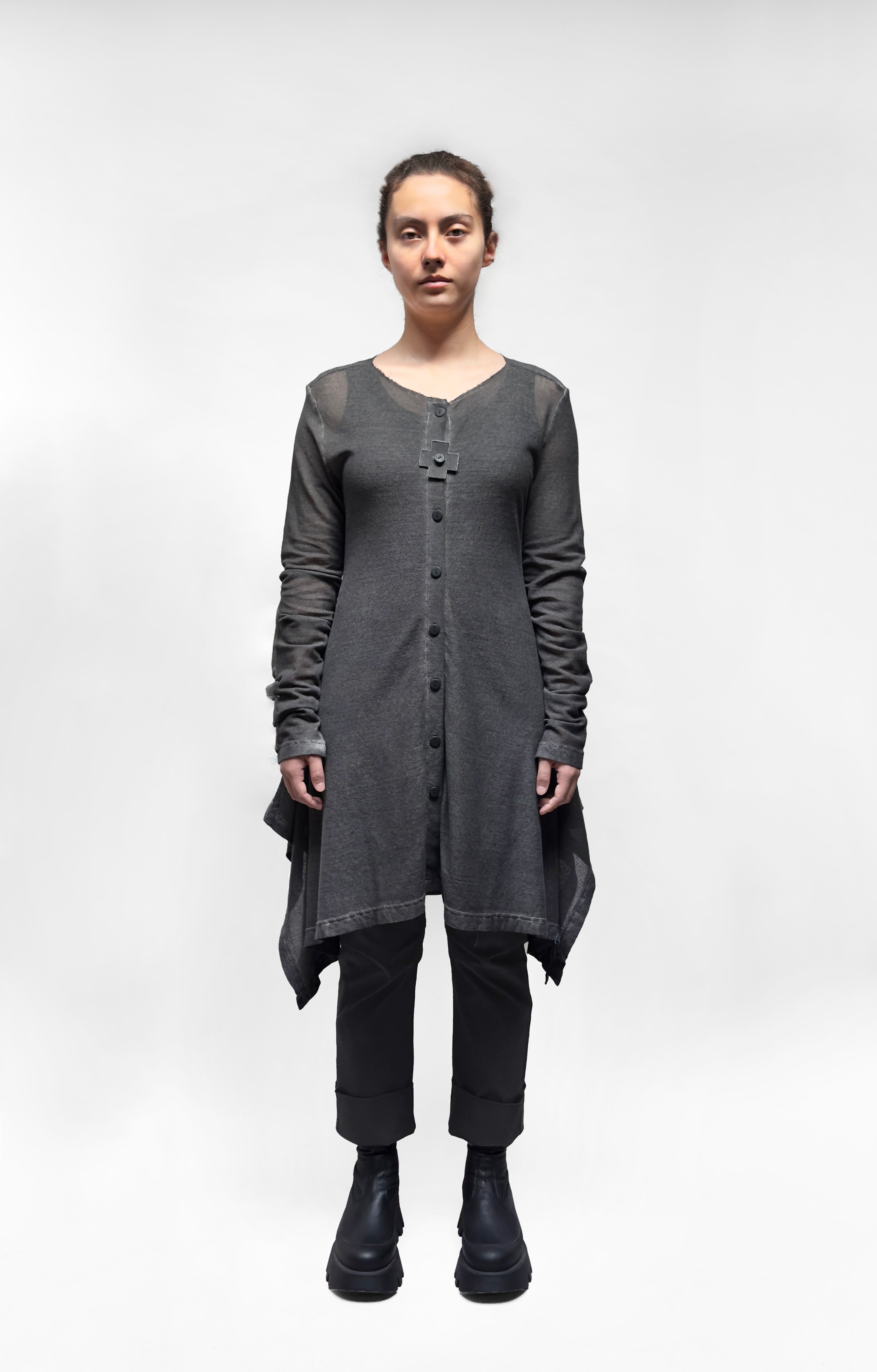 PLU Flared Cotton Mesh Cardigan in Asphalt