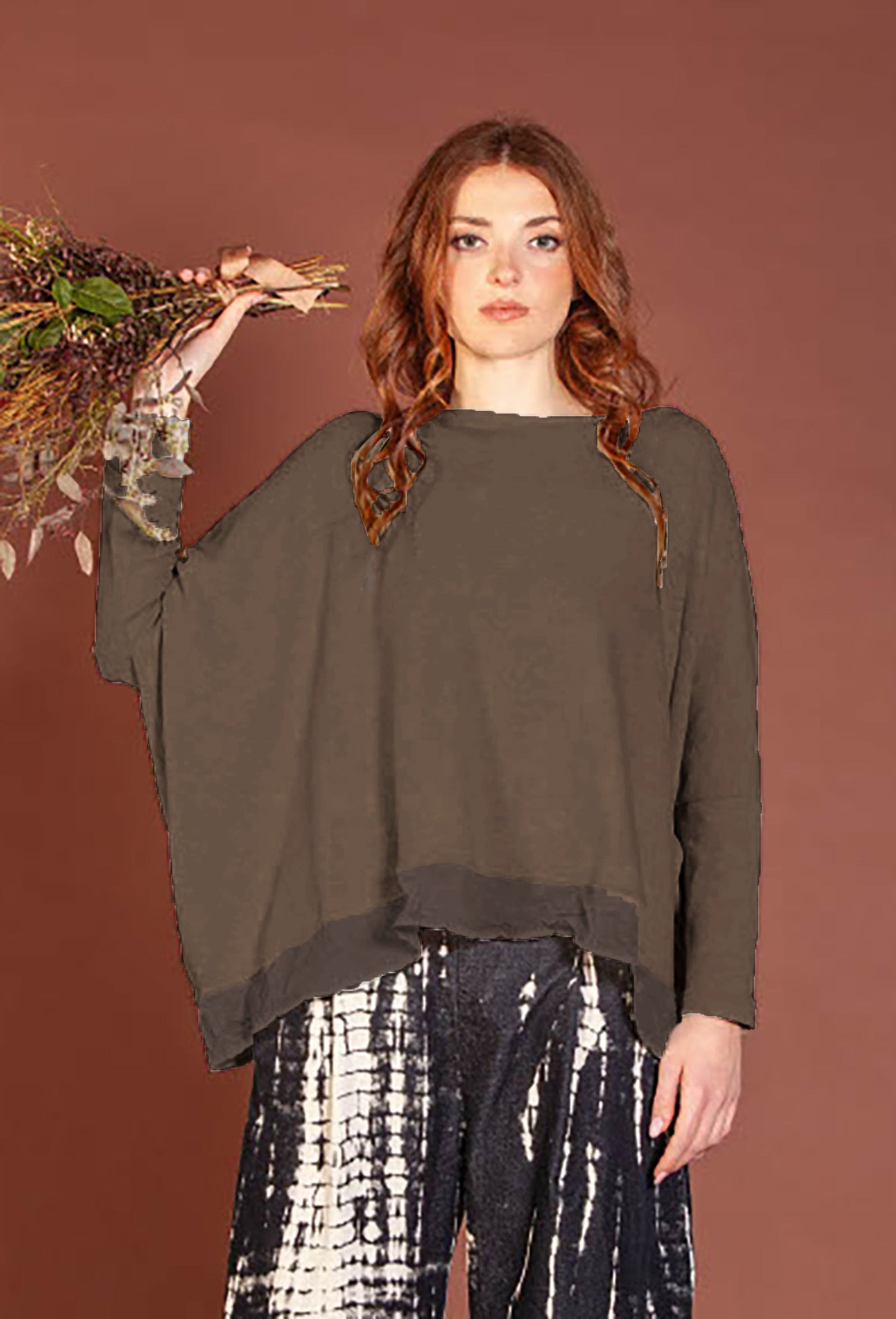 Mama B Cozy Knit and Taffeta Pullover in Earth