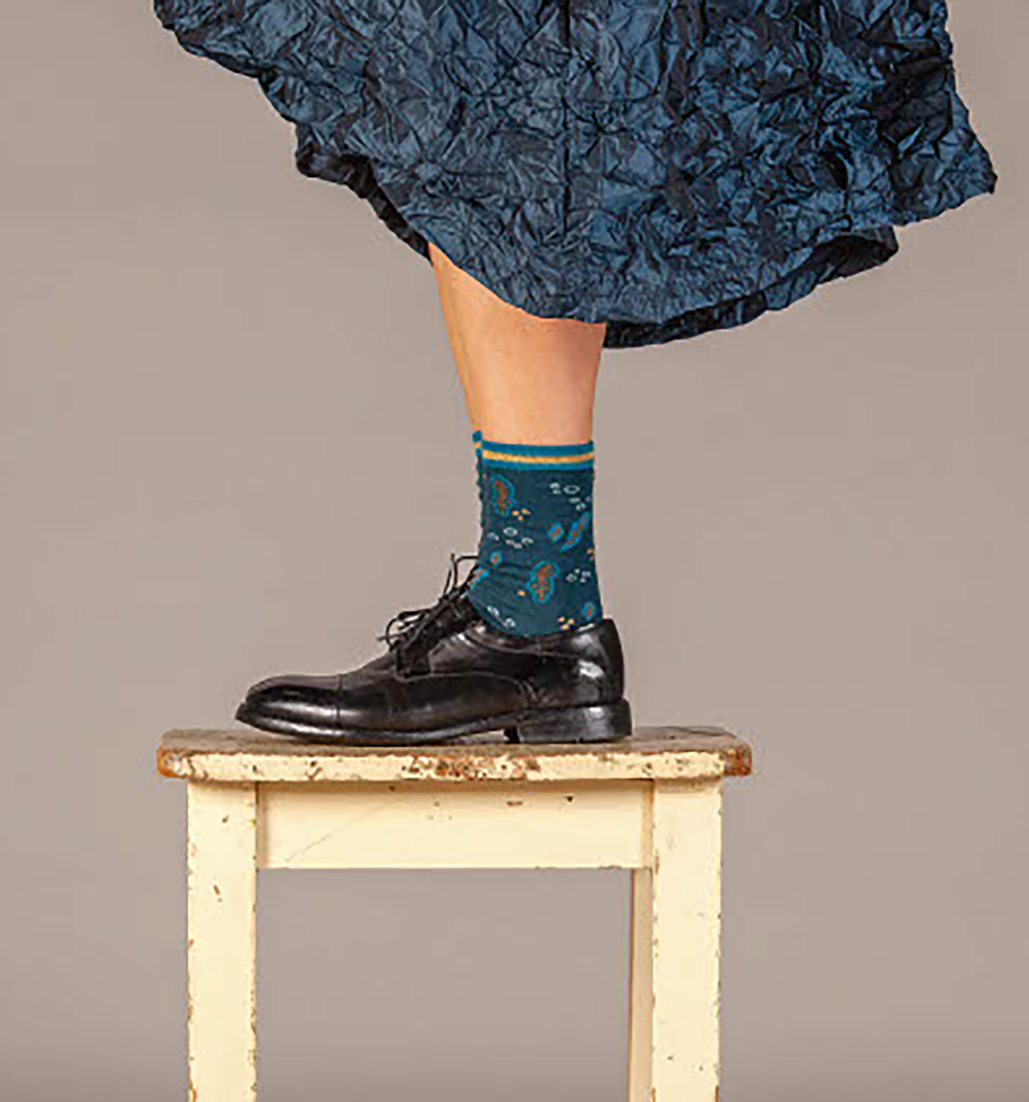 MAMA B Cotton and Cashmere Crew Socks in Atlantic Algae Print