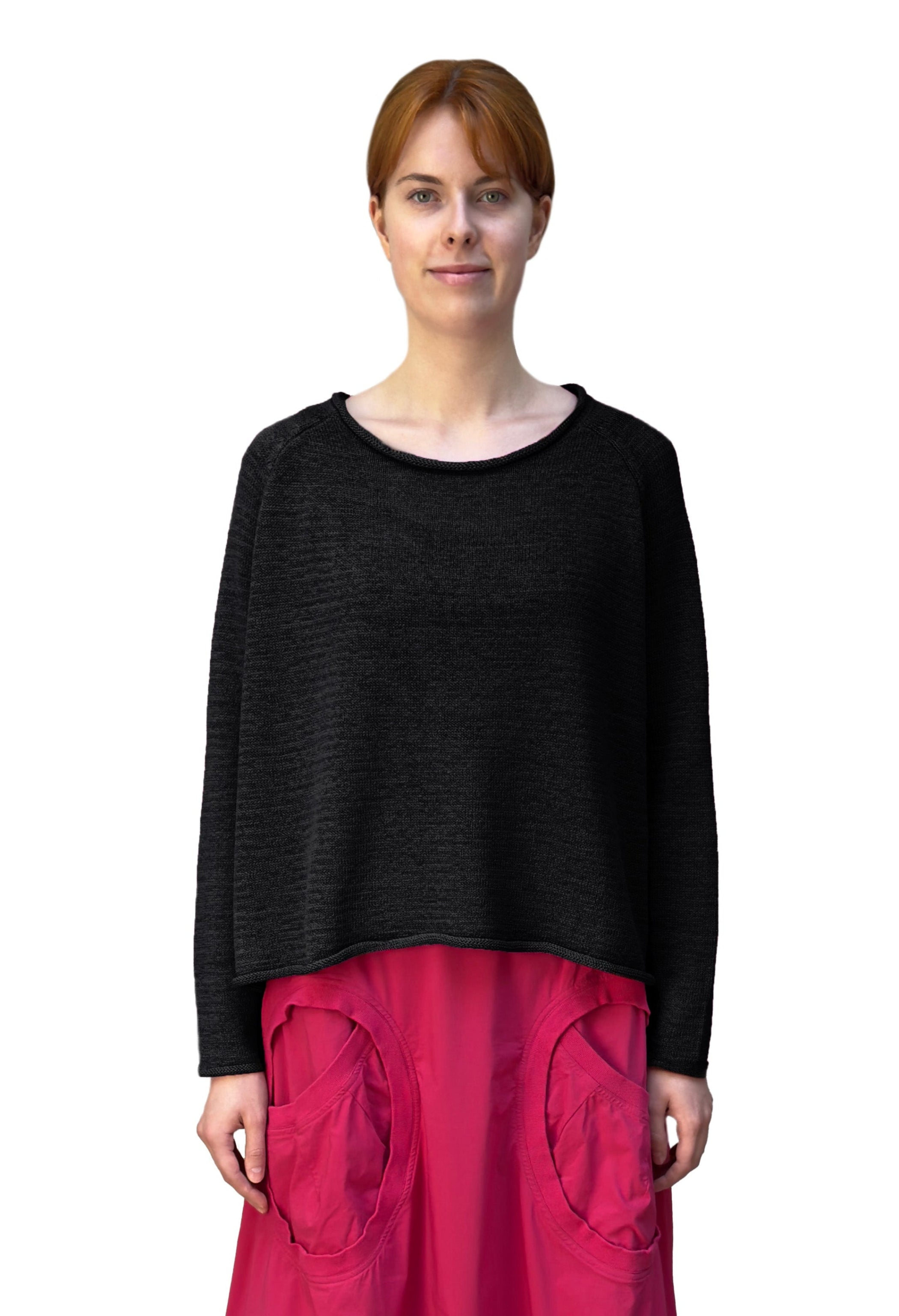 RUNDHOLZ BLACK LABEL Boxy Raglan Sleeve Knit Pullover in Black