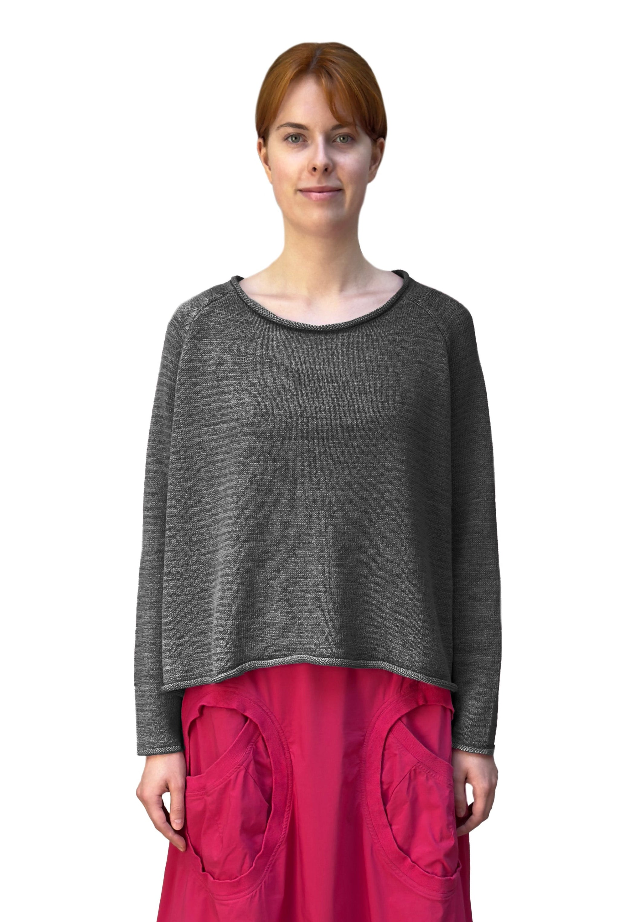 RUNDHOLZ BLACK LABEL Boxy Raglan Sleeve Knit Pullover in Dark Grey