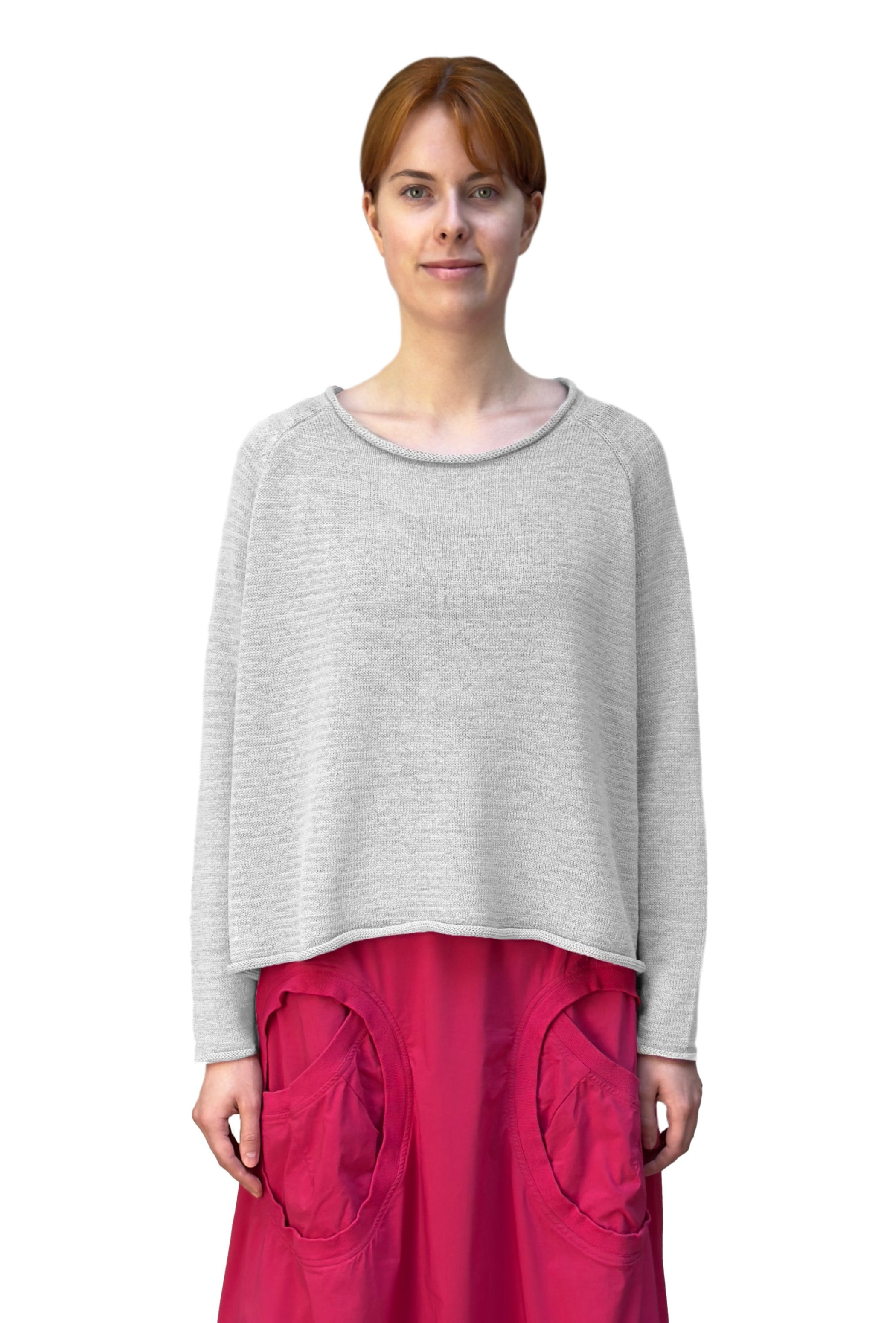 RUNDHOLZ BLACK LABEL Boxy Raglan Sleeve Knit Pullover in Light Grey