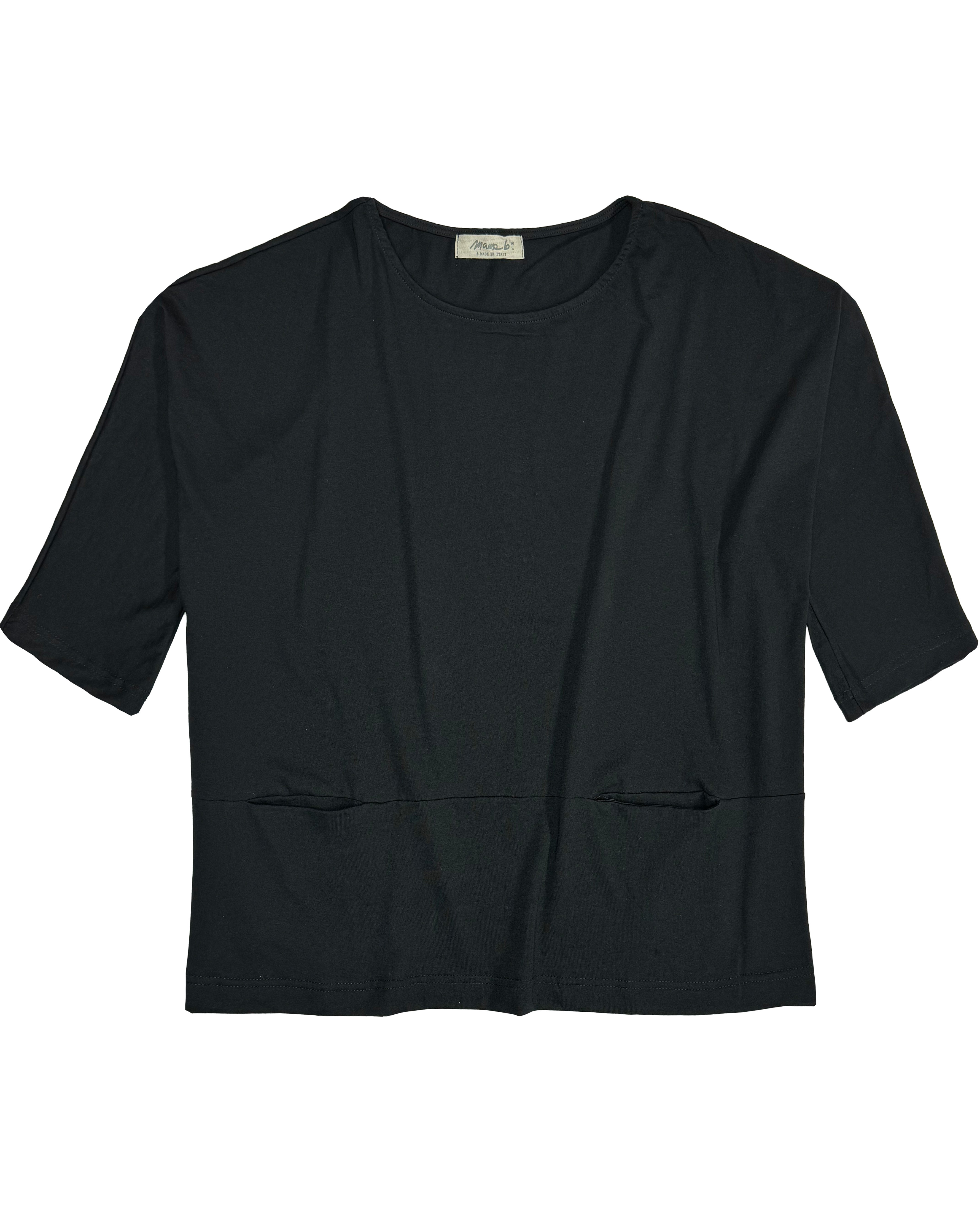 MAMA B Boxy 2 Pocket Tee in Black