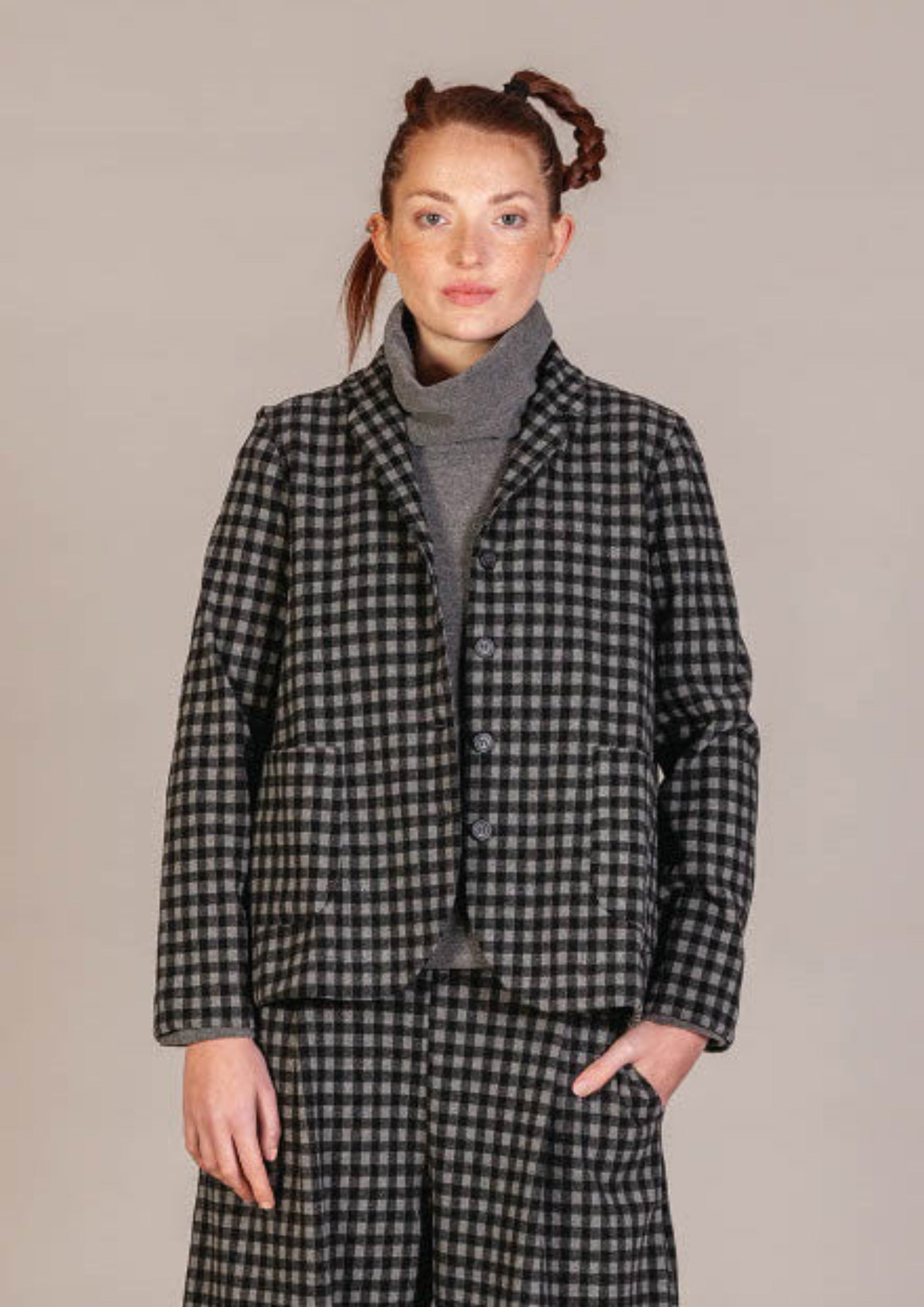 Mama B A Line Jacket in Big Grey Check