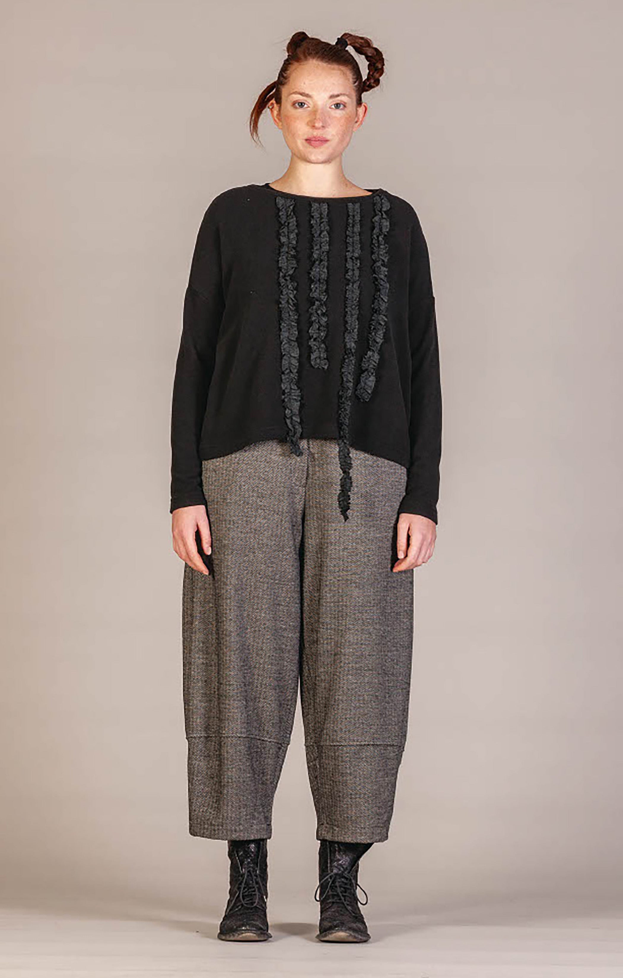 MAMA B Cozy Knit Taffeta Ruffle Pullover in Black