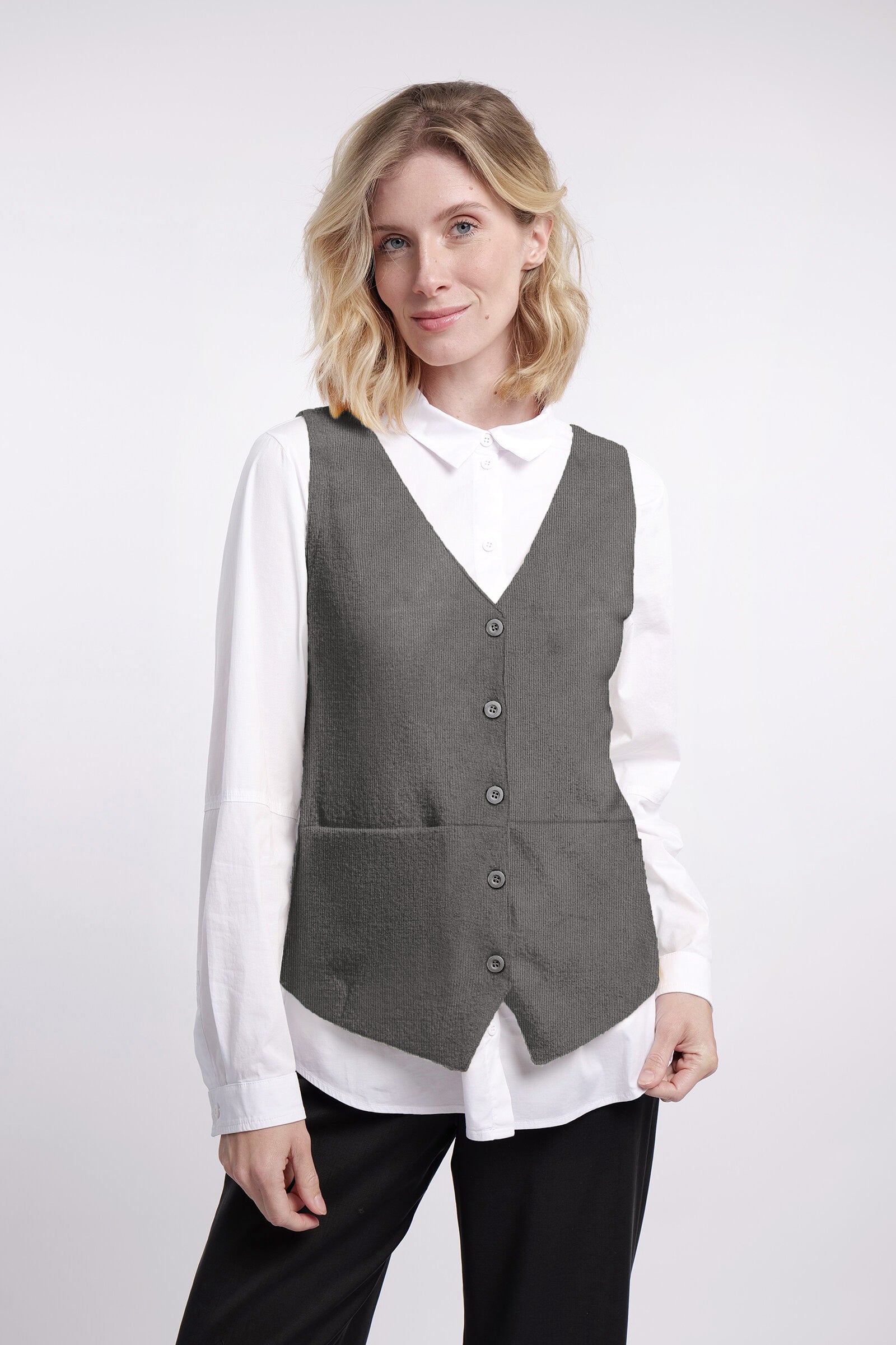 ELEMENTE CLEMENTE Mini Cord Pocketed Vest in Anthra