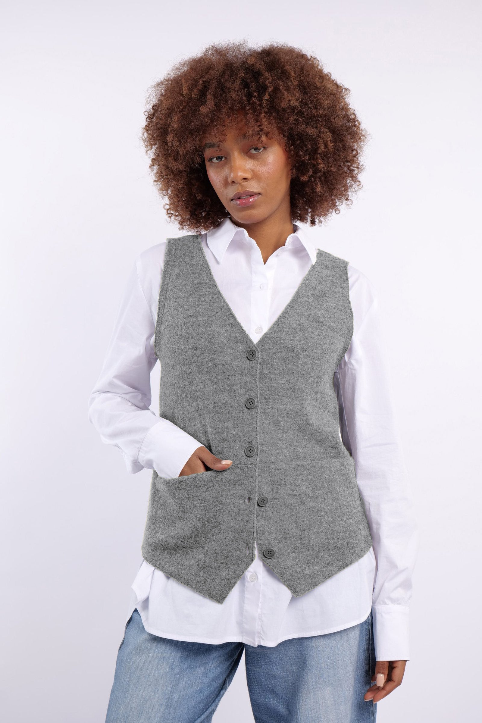 ELEMENTE CLEMENTE Wool Pocketed Vest in Anthra