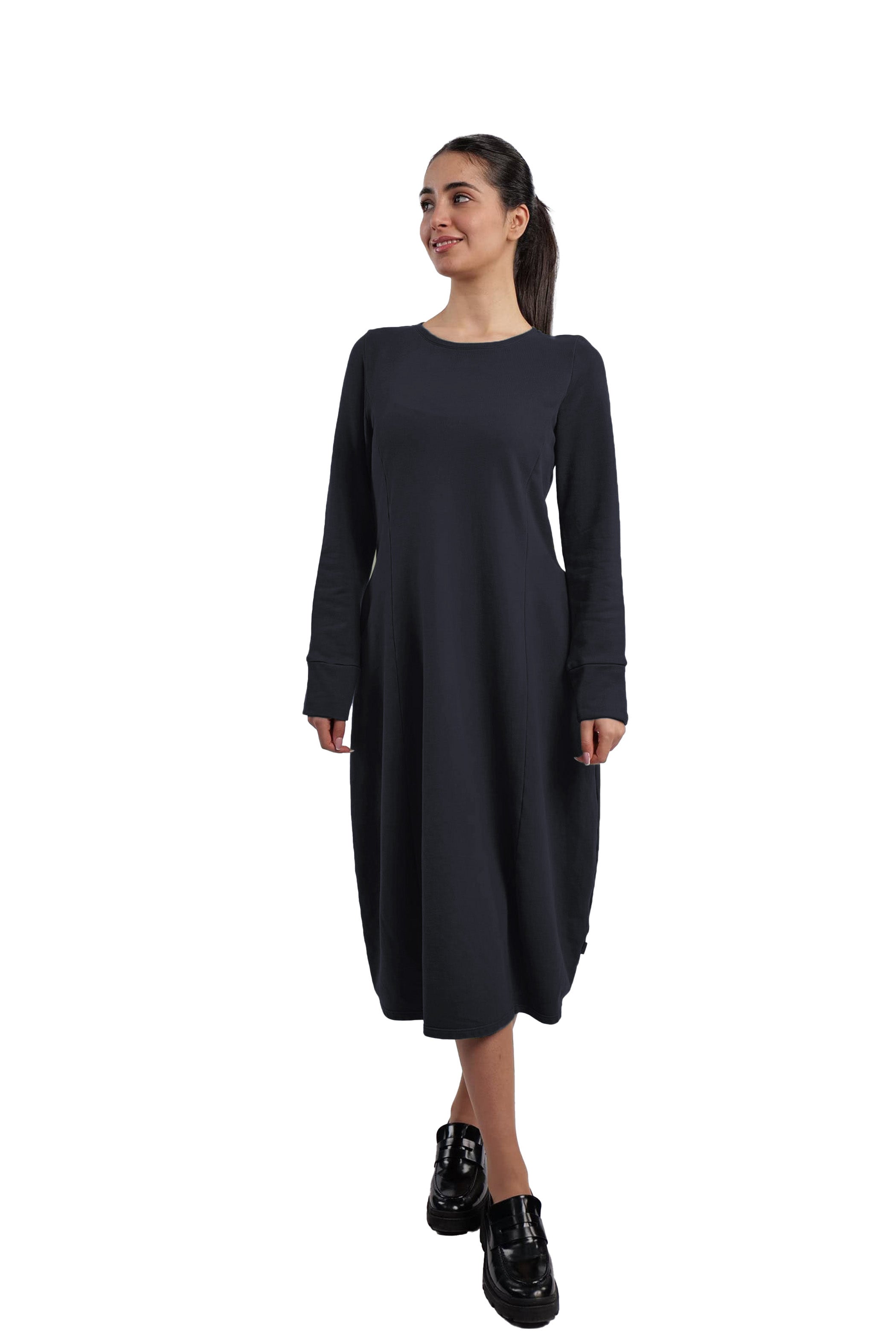 ELEMENTE CLEMENTE Organic Cotton French Terry Bubble Dress in Deep Sapphire