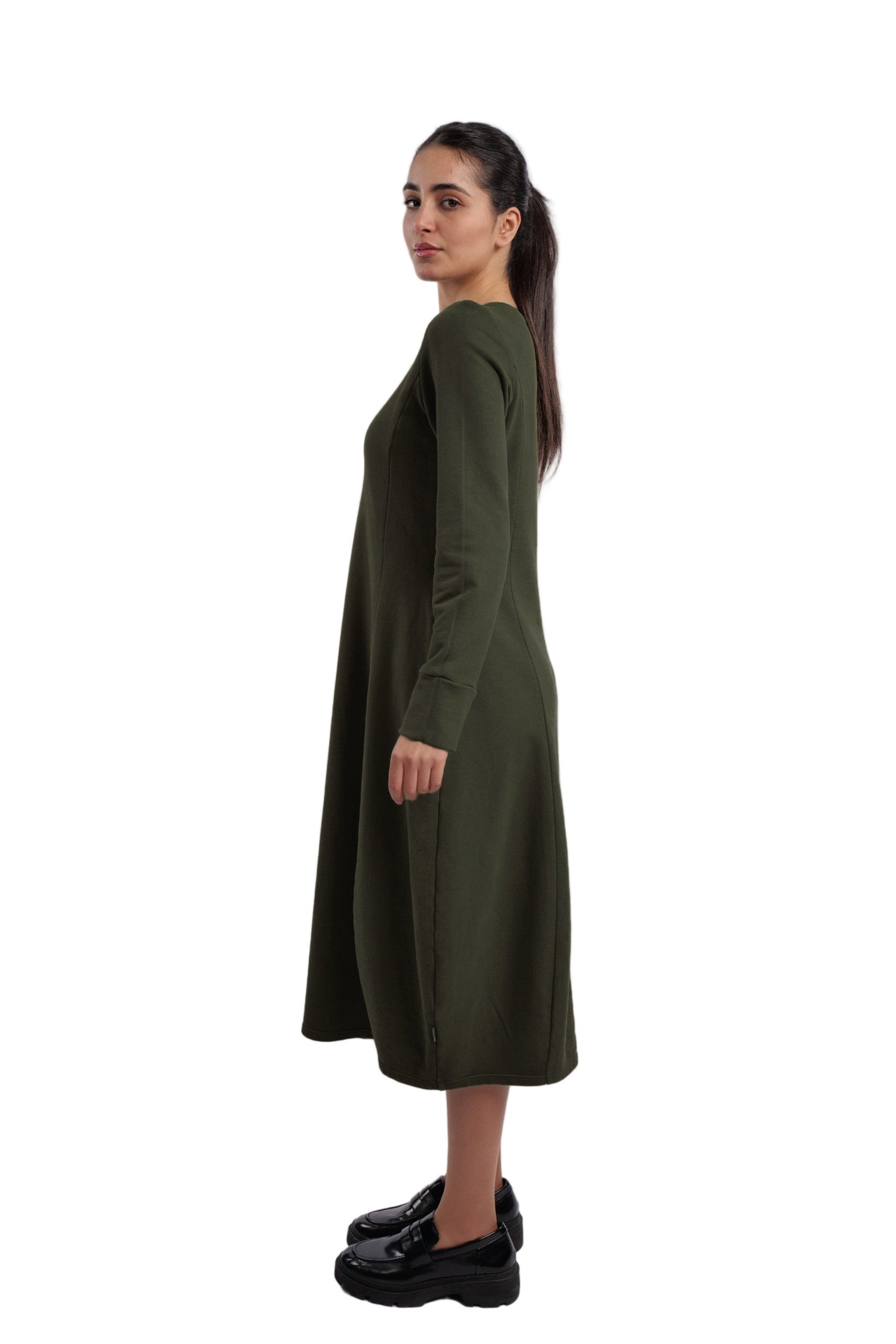 ELEMENTE CLEMENTE Organic Cotton French Terry Bubble Dress in Dark Emerald