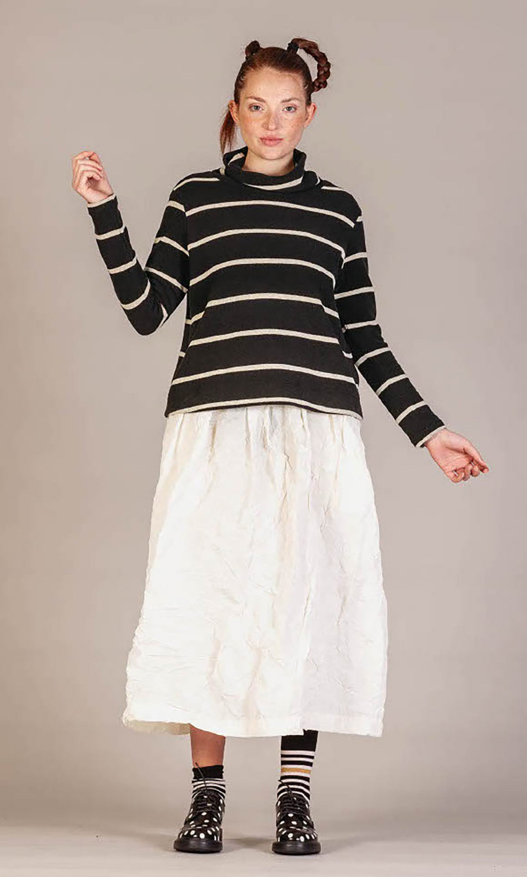 MAMA B A-line Turtleneck in Black Stripes