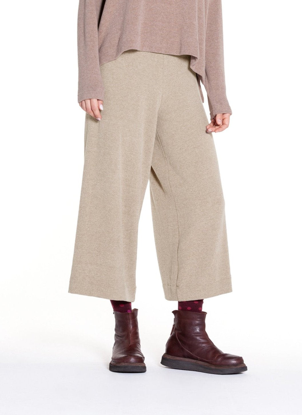 MAMA B Cozy Wide Leg Pant in Light Taupe