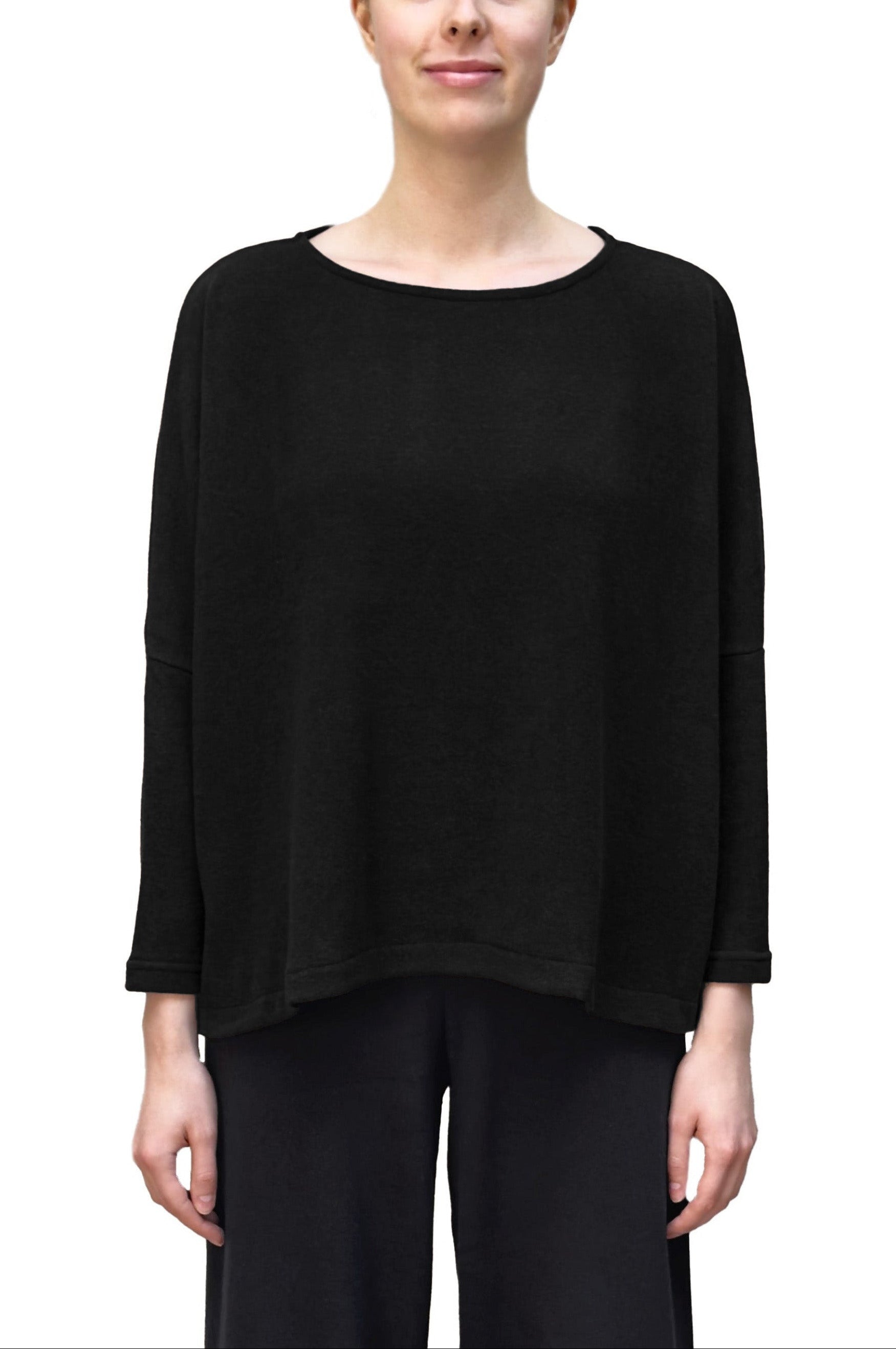 MAMA B Cozy Knit Boxy Round Neck Top in Black