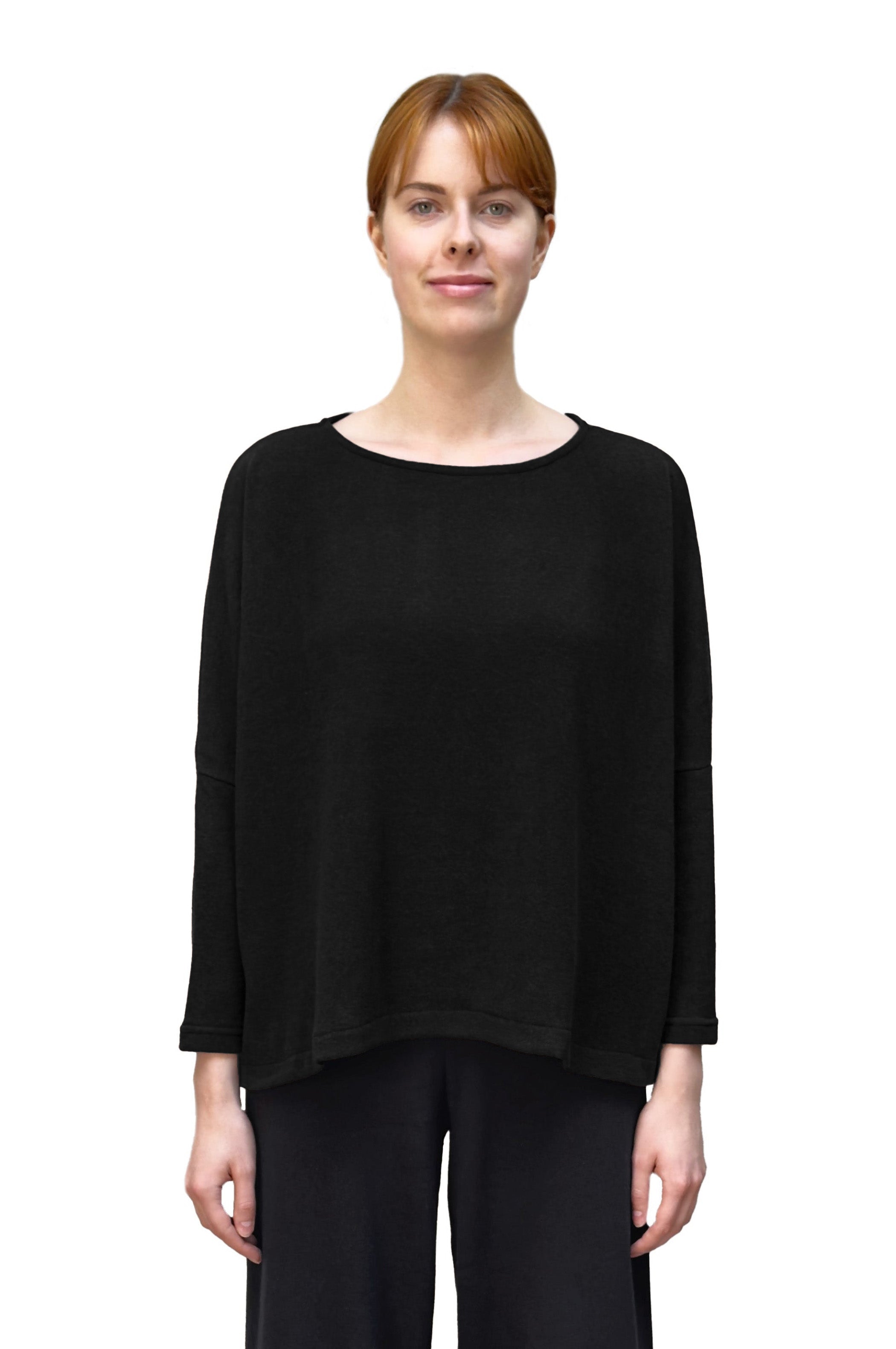 MAMA B Cozy Knit Boxy Round Neck Top in Black