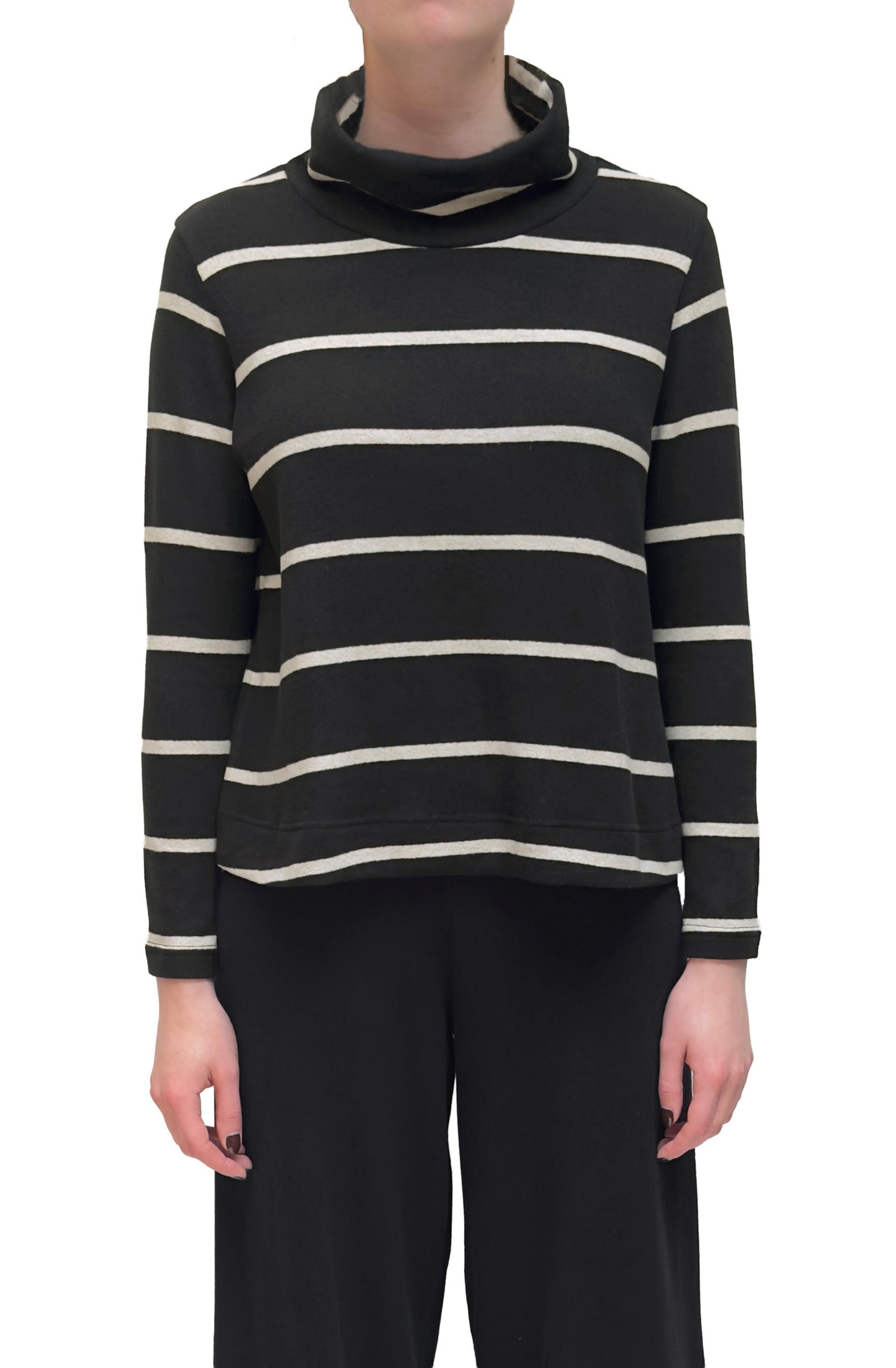 MAMA B A-line Turtleneck in Black Stripes