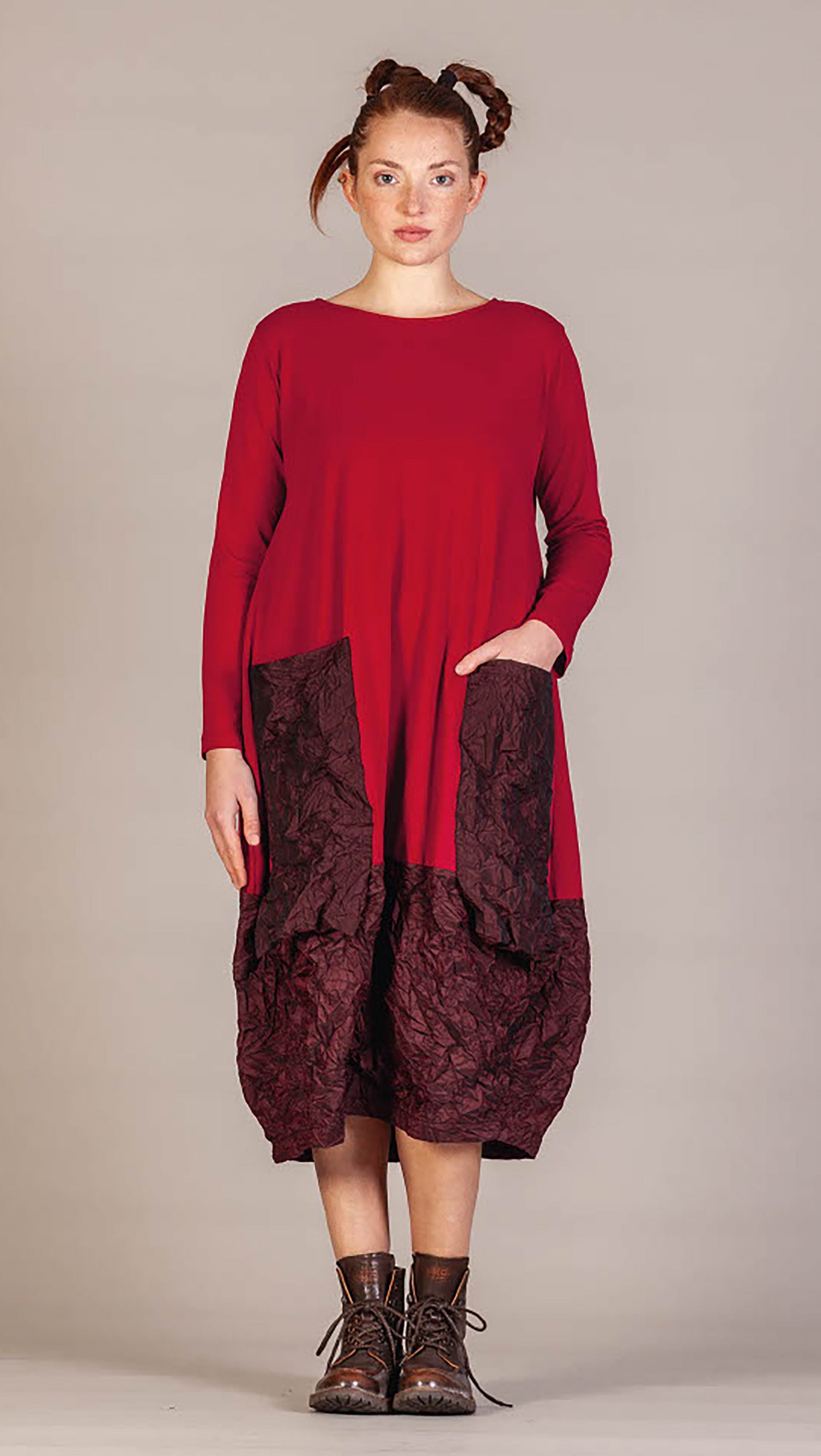 MAMA B Jersey and Taffeta Bubble Dress in Dark Red