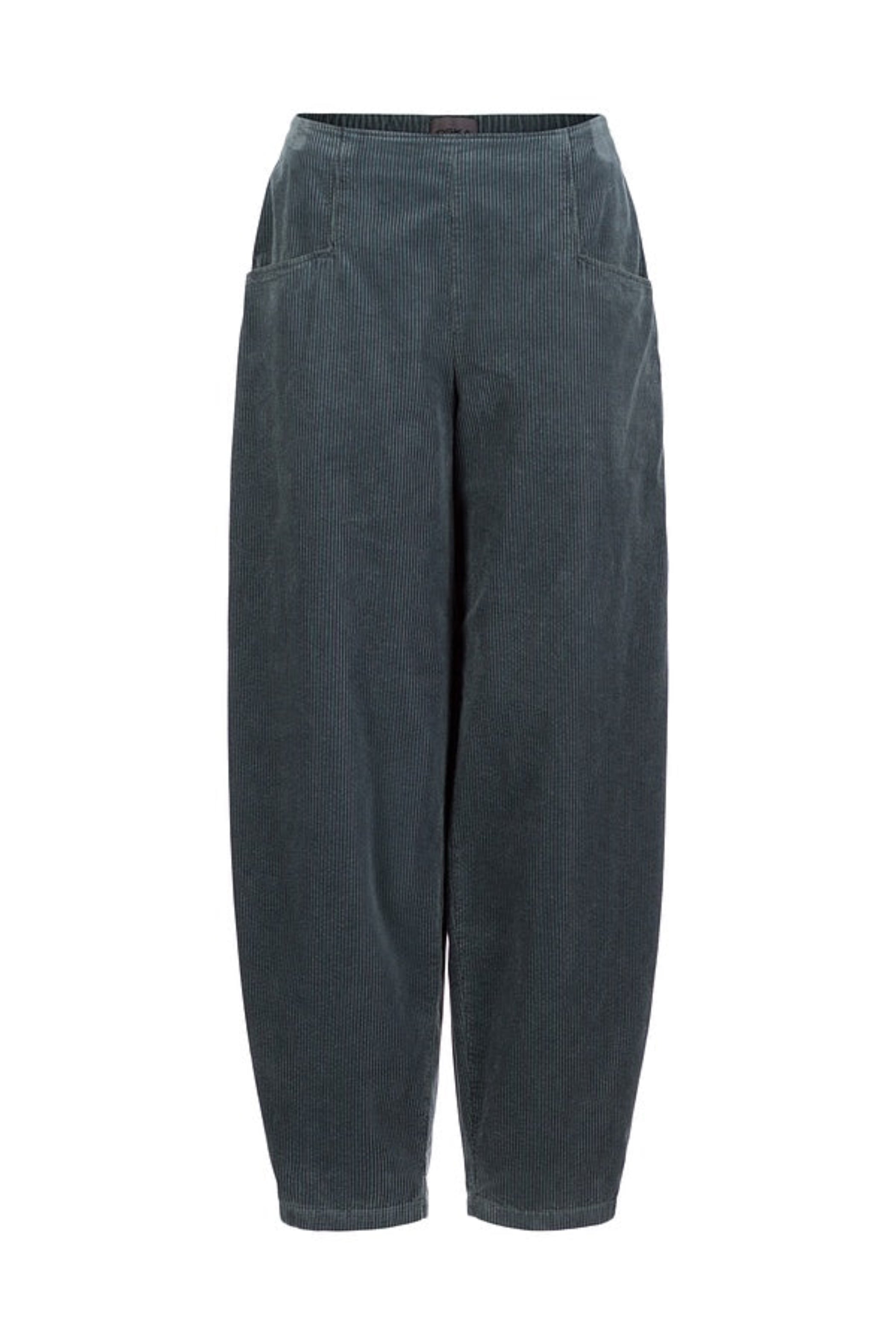 OSKA Flat Front Barrel Leg Corduroy Pant in Pacific