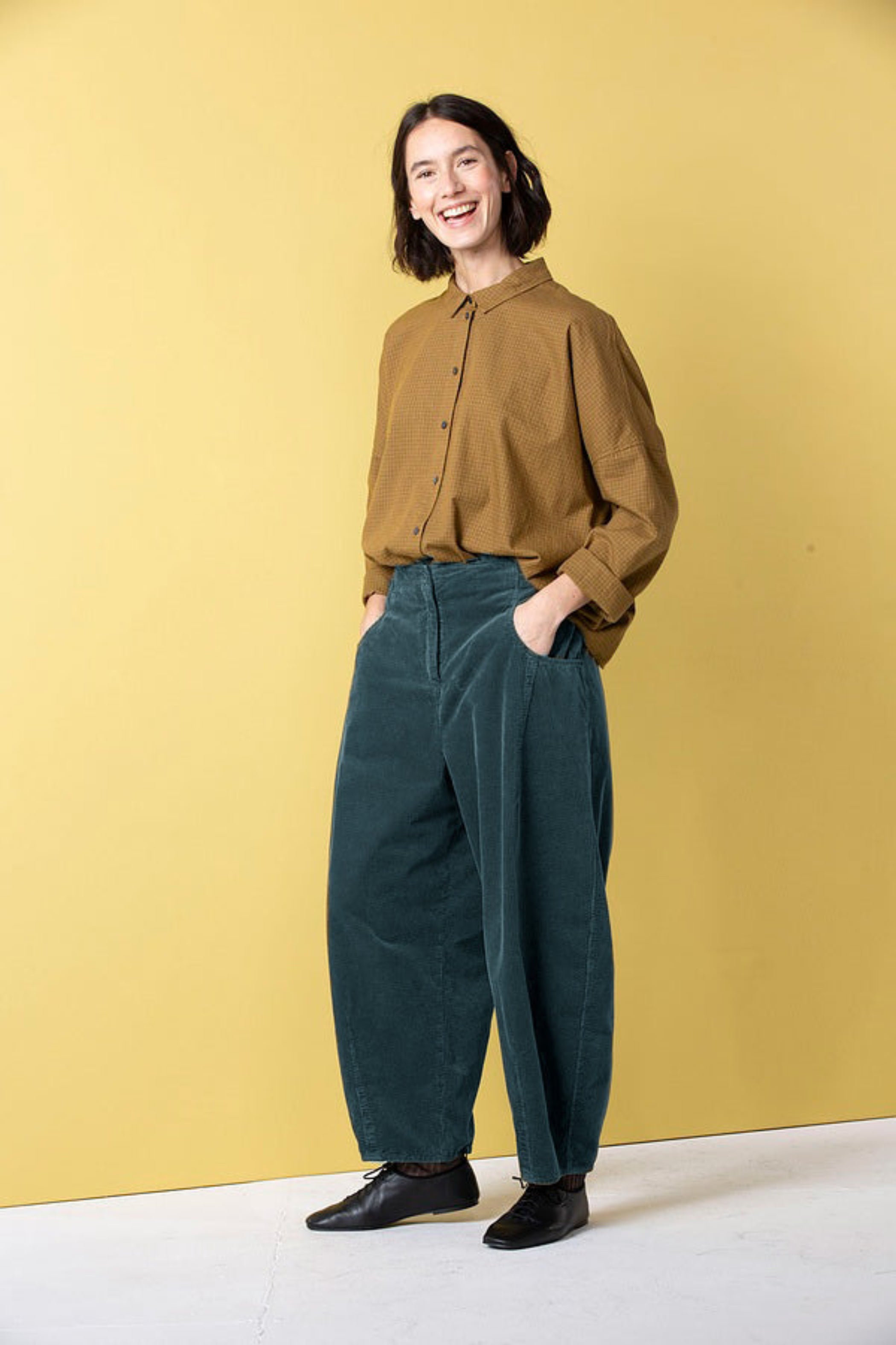 OSKA Barrel Leg Corduroy Pant in Pacific