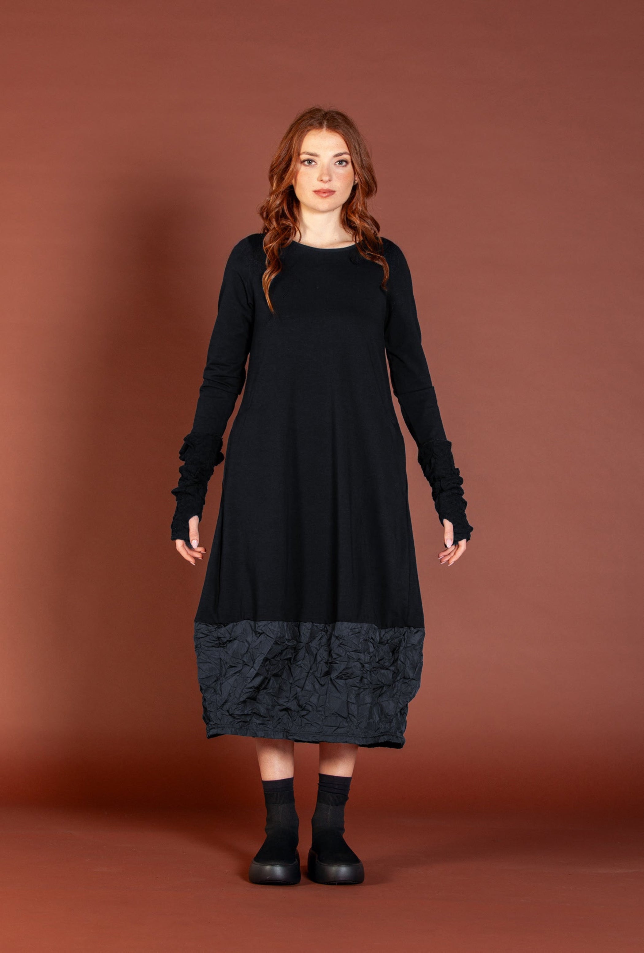 MAMA B Long Jersey Knit and Taffeta Dress in Night