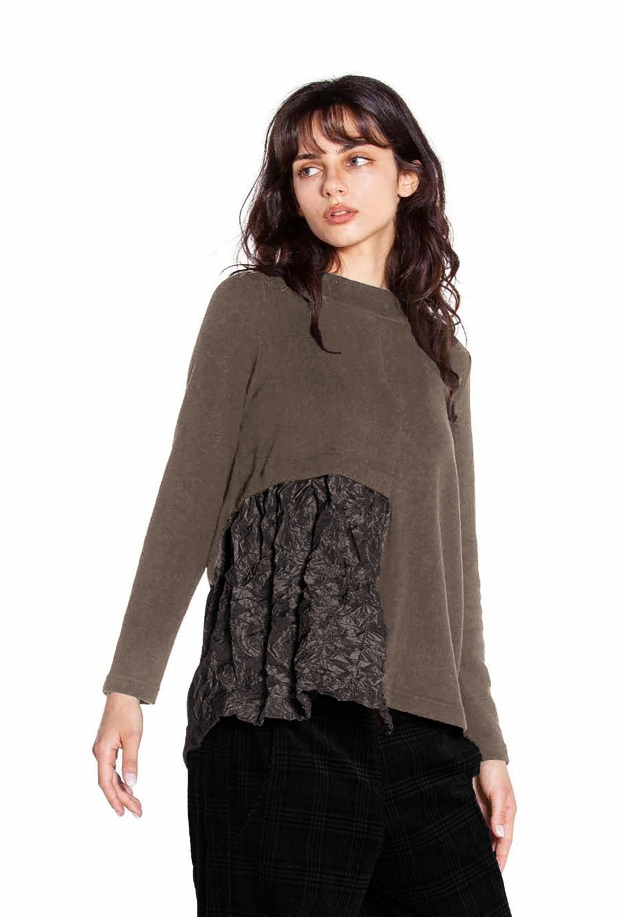 MAMA B Cozy Knit Top with Crinkled Insert in Earth