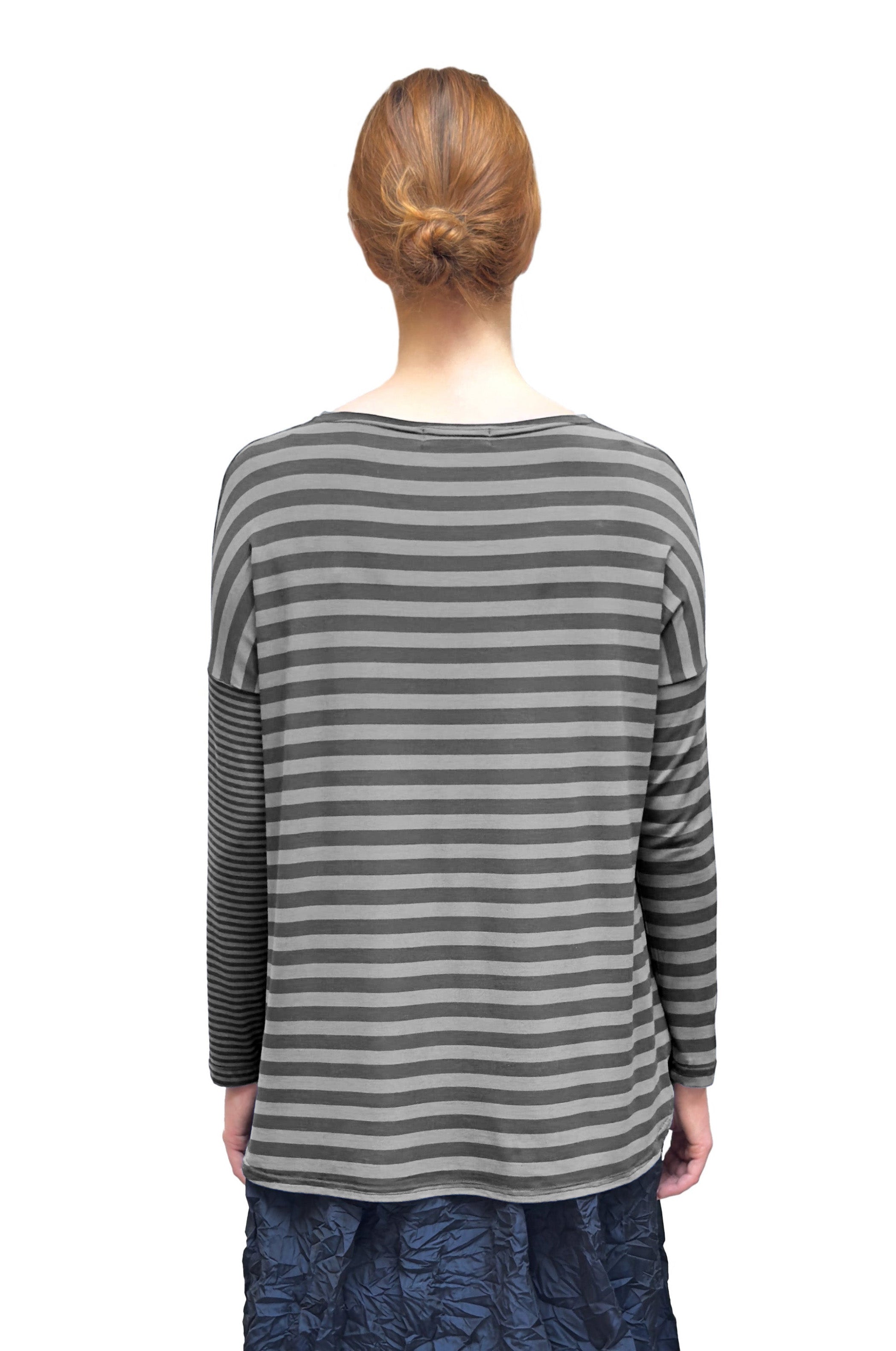MAMA B Double Striped Tee in Anthracite Stripes