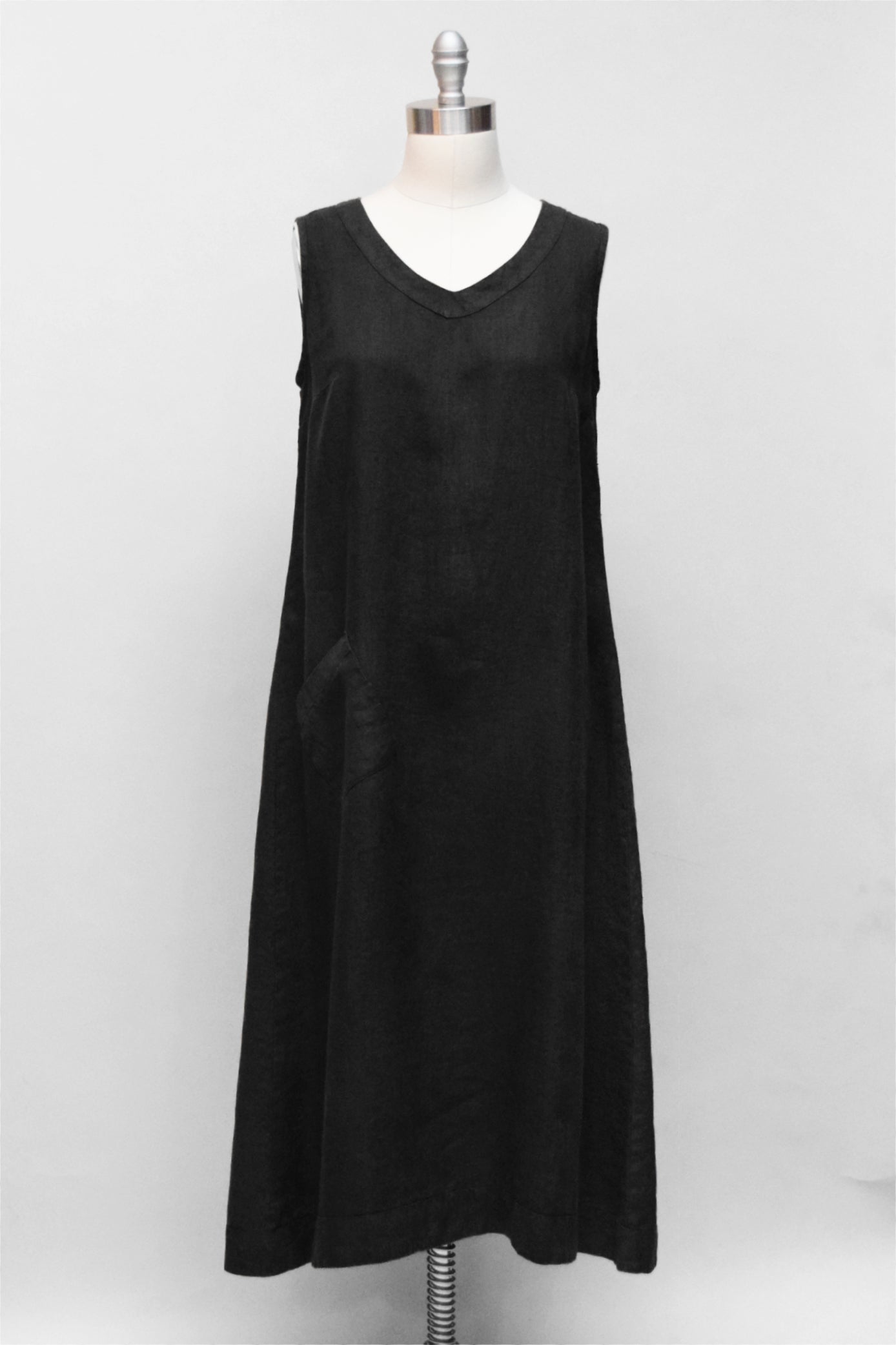 FLAX One-Pocket Long Linen Dress in Black