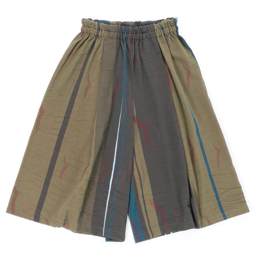 TAMAKI NIIME Cropped Wide Leg Pants - Khaki Blue Stripe