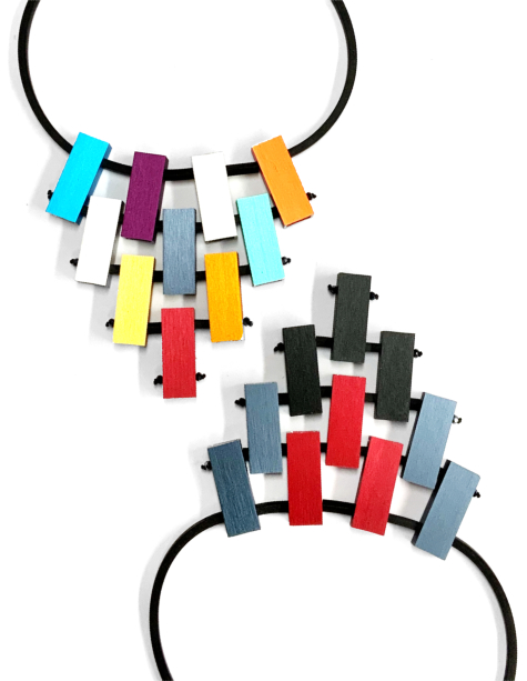 Collars with colorful rectangular aluminum beads.