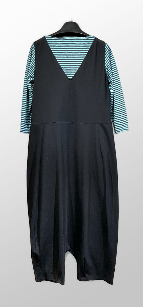 Mama B Drop-rise knit jumpsuit, over a Motion cotton-linen blend striped tee.