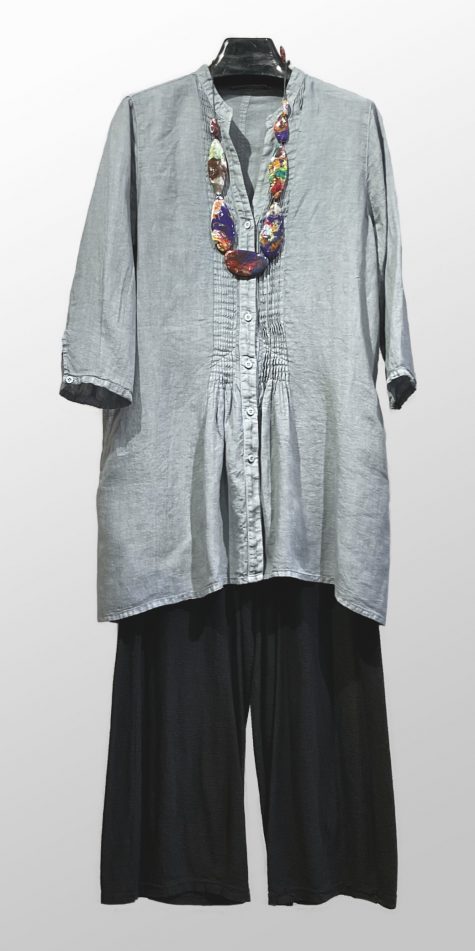 Elemente Clemente garment-dyed linen blouse, over cotton-linen knit cropped pants. 