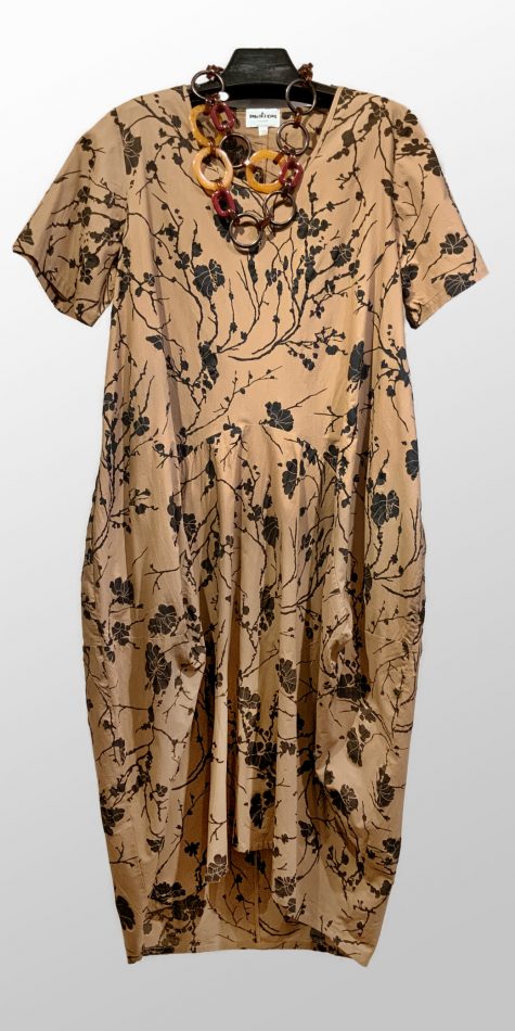 Motion short-sleeve cotton bubble dress with a botanical print.