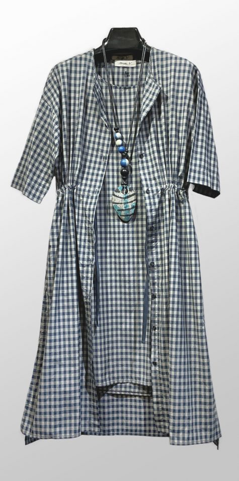 Mama B gingham button-front dress, over a Mama B sleeveless A-line gingham dress.