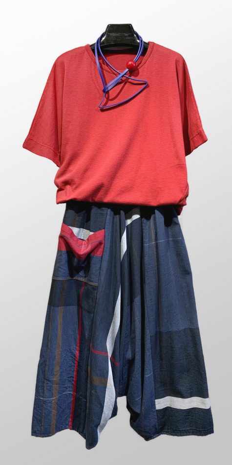 Tamaki Niime 100% cotton knit tee, over Tamaki Niime 100% cotton drop-rise pants.
